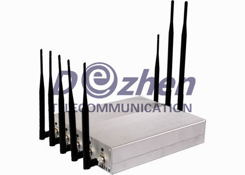 Powerful 8 Antenna Mobile Phone Signal Jammer GPS WiFi VHF UHF 1-25m Range