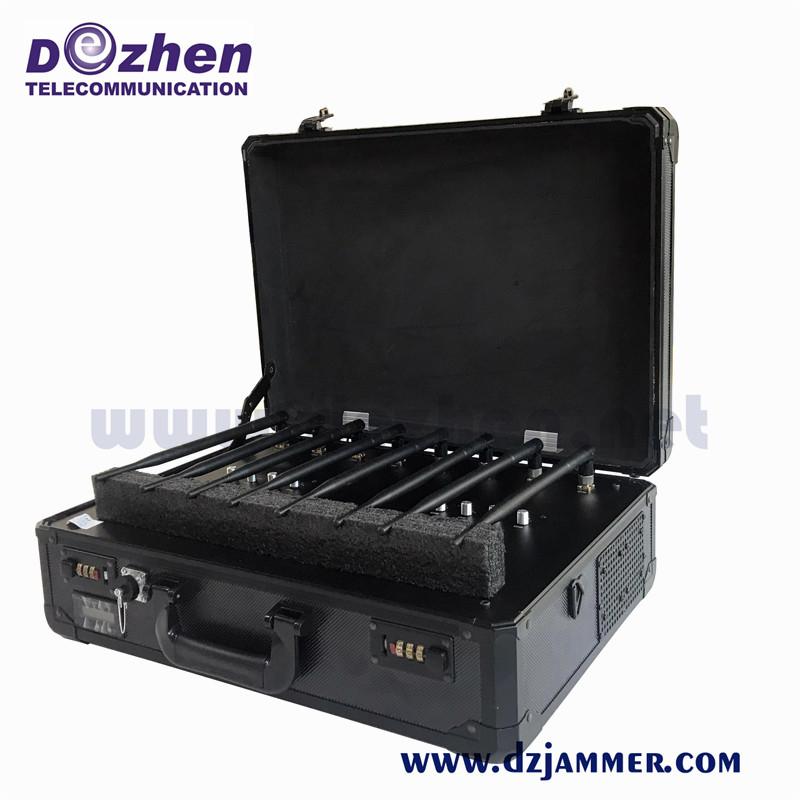 Remote Control Briefcase 8 Bands 24W WiFi GPS Jammer device to block mobile phone signal
